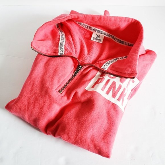 PINK Victoria's Secret Quarter Zip Pullover Love Pink Sweatshirt M - Picture 7 of 7